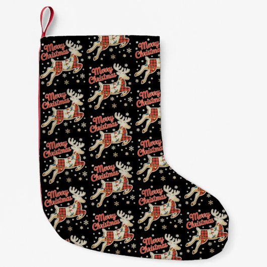 Rode geruite rendierbuffel vrolijk kerst pyjama kleine kerstsok (Voorkant)