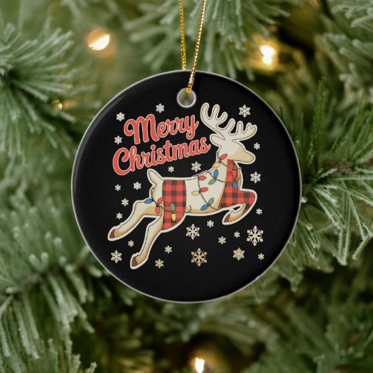 Rode geruite rendierbuffel vrolijk kerstpyjama keramisch ornament (Boom)