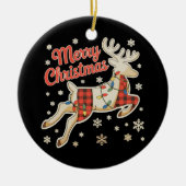 Rode geruite rendierbuffel vrolijk kerstpyjama keramisch ornament (Voorkant)