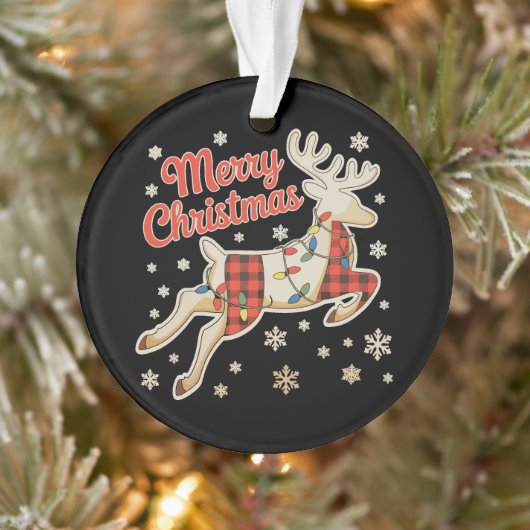 Rode geruite rendierbuffel vrolijk kerstpyjama ornament (Boom)