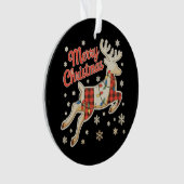 Rode geruite rendierbuffel vrolijk kerstpyjama ornament (voorkant)