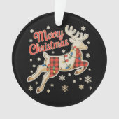 Rode geruite rendierbuffel vrolijk kerstpyjama ornament (voorkant)