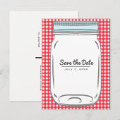 Rode geruite rustieke landelijke save the date aankondigingskaart (Voorkant / Achterkant)