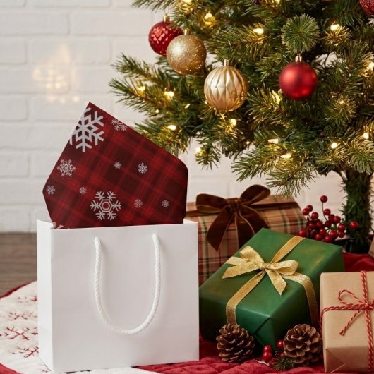 Rode geruite sneeuwvlok Kerstmis Tissuepapier