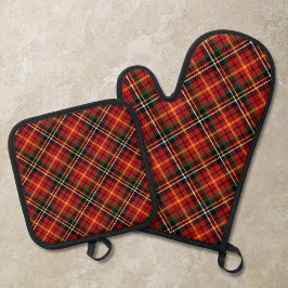 Rode geruite stof ovenwant & pannenlap set