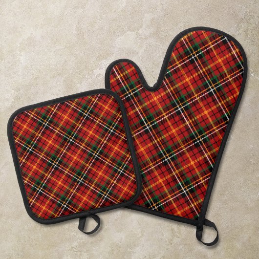 Rode geruite stof ovenwant & pannenlap set