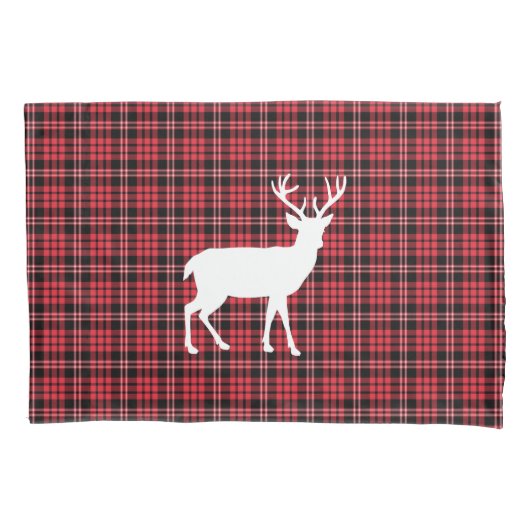 Rode geruite tartan ruitpatroon Witte herten Kussensloop (Voorkant-Links)