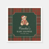 Rode geruite teddybeer Kerst baby shower servetten (Voorkant)