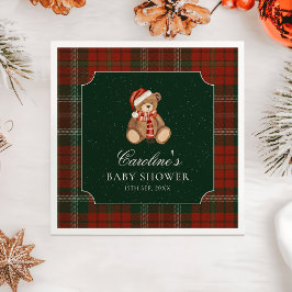 Rode geruite teddybeer Kerst baby shower servetten