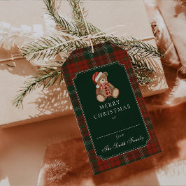 Rode geruite teddybeer kerstcadeautags  cadeaulabel