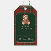 Rode geruite teddybeer kerstcadeautags  cadeaulabel (Voorkant)