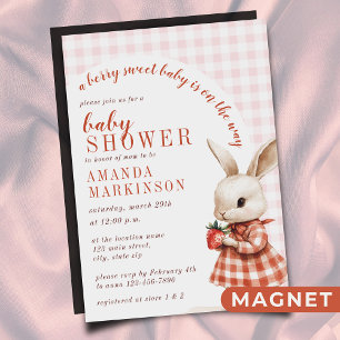 Rode Geruite Tuin Berry Sweet Bunny Baby shower Magnetische Uitnodiging