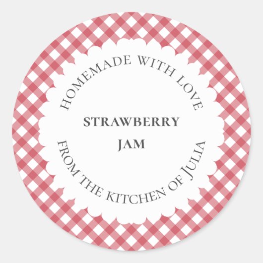 Rode geruite voedsel- en potetiketten voor zelfgem ronde sticker (Voorkant)