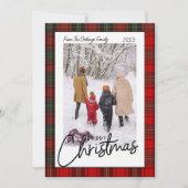 Rode geruite vrolijk kerst foto feestdagenkaart (Voorkant)