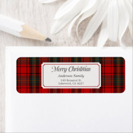 Rode geruite vrolijk kerst retouradres sticker