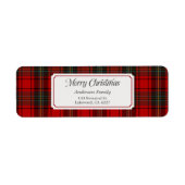 Rode geruite vrolijk kerst retouradres sticker (Voorkant)