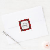 Rode geruite vrolijk kerstfeest vierkante sticker (Envelop)