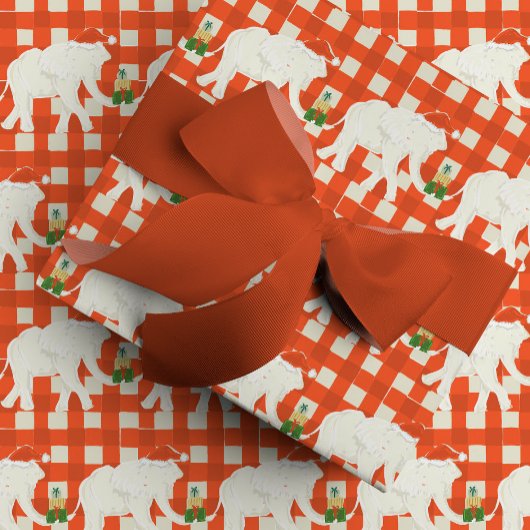 Rode geruite witte olifant kerstfeest cadeaupapier