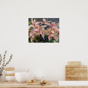 Rode gespikkelde Cymbidium Orchideeën Bloemen Poster