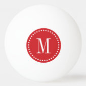 Rode gestippelde cirkel monogram gepersonaliseerd pingpongbal (Voorkant)