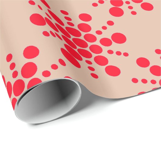 Rode gestippelde ster op taupe cadeaupapier (Rol Hoek)