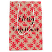 Rode gestippelde sterren op taupe medium cadeauzakje (Voorkant)