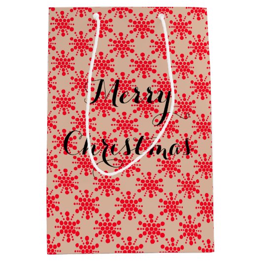 Rode gestippelde sterren op taupe medium cadeauzakje (Voorkant)