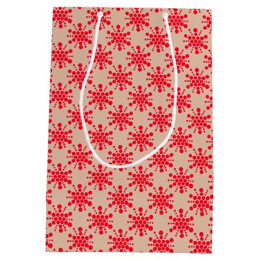 Rode gestippelde sterren op taupe medium cadeauzakje (Achterkant)