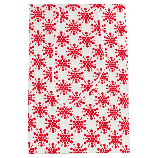 Rode gestippelde sterren op wit medium cadeauzakje (Voorkant)