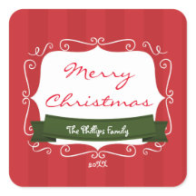 Rode gestreepte & groene whimische kerststicker