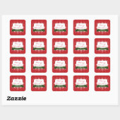 Rode gestreepte & groene whimische kerststicker vierkante sticker (Vel)