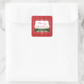 Rode gestreepte & groene whimische kerststicker vierkante sticker (Tas)
