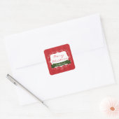 Rode gestreepte & groene whimische kerststicker vierkante sticker (Envelop)
