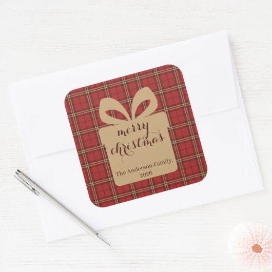 Rode Gestreepte Kerst Festieve Print - Vierkante Sticker (Envelop)