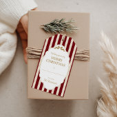 Rode gestreepte kerstcadeaukaartjes cadeaulabel