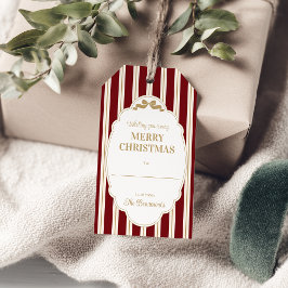 Rode gestreepte kerstcadeaukaartjes cadeaulabel