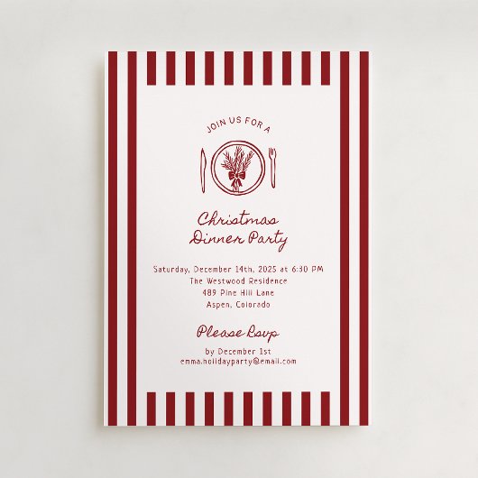 Rode, gestreepte kerstdiner uitnodiging