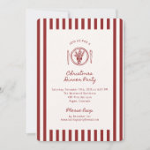 Rode, gestreepte kerstdiner uitnodiging (Voorkant)