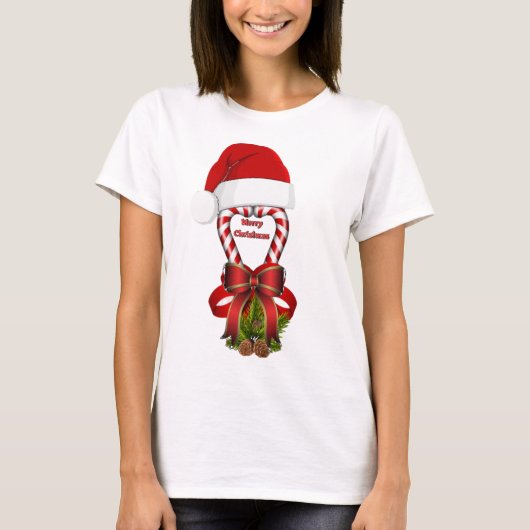 Rode gestreepte kerstsnoepstok t-shirt (Voorkant)
