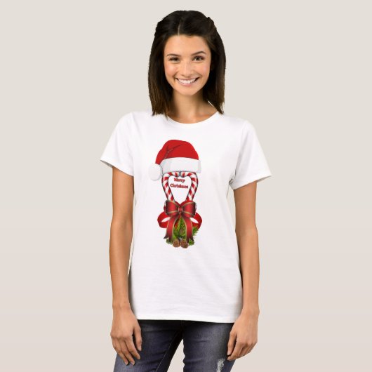 Rode gestreepte kerstsnoepstok t-shirt (Voorkant volledig)