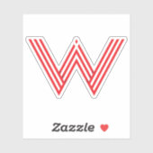 Rode gestreepte minimale lijn Letter W monogram Sticker (Vel)