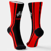 Rode Gestreepte Racing Car Flags - Gepersonaliseer Sokken (Gebogen)