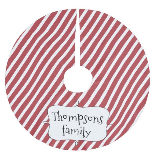 Rode Gestreepte Schattigee Kerst Gepersonaliseerd Kerstboom Rok (Voorkant)