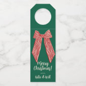 Rode gestreepte strik Aangepaste vrolijk kerstfees Flessenhanger (Voorkant)