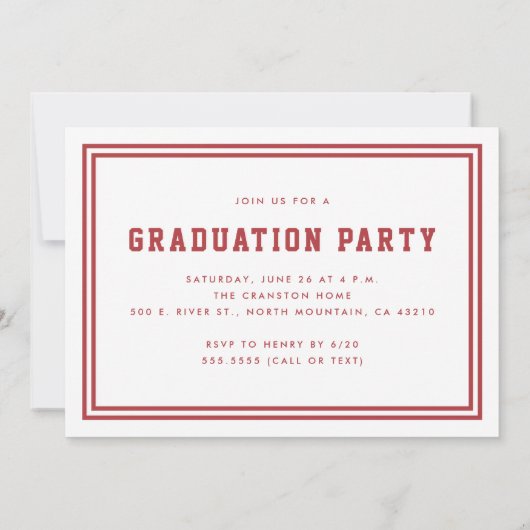 Rode gestreepte twee foto afstudeerfeest aankondiging (Achterkant)