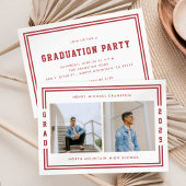 Rode gestreepte twee foto afstudeerfeest aankondiging