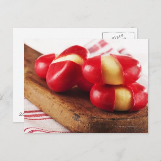 Rode gestripte theekdoek op de achtergrond. briefkaart (Voorkant / Achterkant)