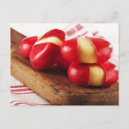 Rode gestripte theekdoek op de achtergrond. briefkaart (Voorkant)