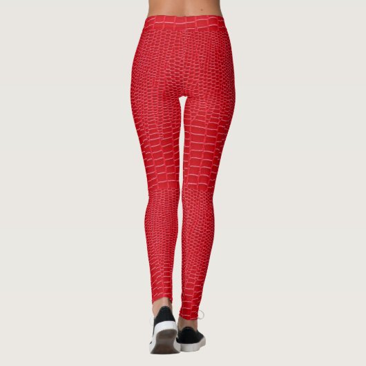 Rode getextureerde faux krokodil leggings (Achterkant)