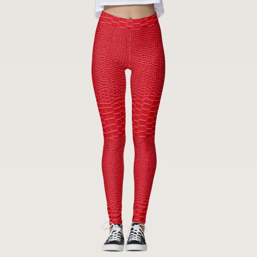 Rode getextureerde faux krokodil leggings (Voorkant)